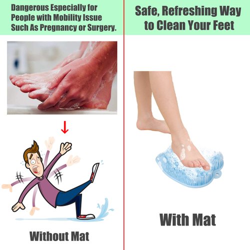 Shower Foot Cleaner Scrubber Massager, Foot Pain Tired Feet Relaxing Acupressure Mat for Shower Floor with Non-Slip Suction Cups, Increase Circulation, Exfoliation (Baby Blue, 10.3 x 9.5 Inches)