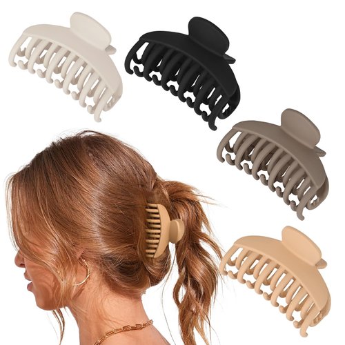DEEKA 4 PCS 2.5 Inch Hair Claw Clips Double Row Teeth Matte Hair Jaw Clips Hair Barrettes Thick Medium Thin Hair Clips for Women (Beige,Brown,Black)