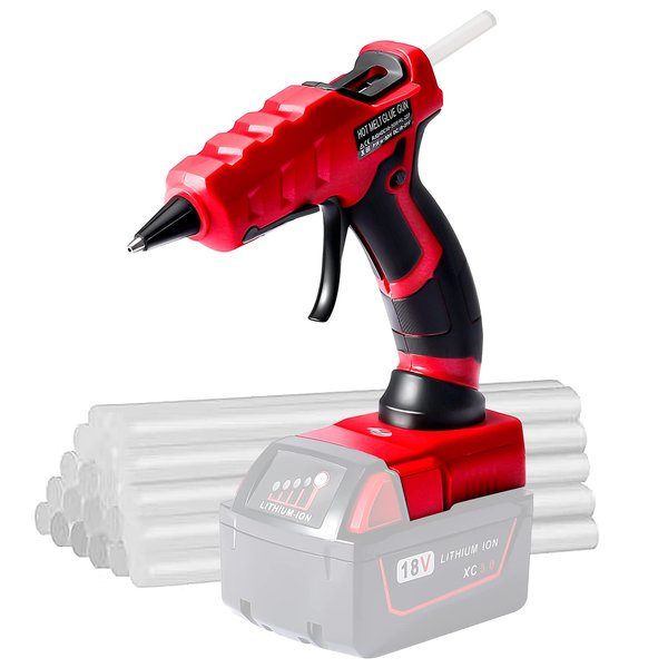 Cordless Hot Glue Gun for Milwaukee, Suitable for Milwaukee 18V Li-ion Battery, 30s Quick Preheat Hot Melt Glue Gun with 30 Pcs Glue Sticks(7 * 150mm) for Arts & Crafts & DIY & Repairs(Tool Only)