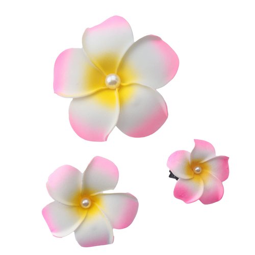 Sowaka 3 Pcs Plumeria Flower Hair Clip with Pearl Multi Size White Hawaiian Foam Hair Accessories for Women Girls Beach Bridal Wedding Party Headpieces Decoration (Pink)