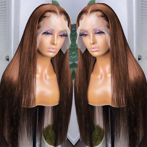 Cheap Chocolate Brown Lace Front Wigs Human Hair 20 Inch Light Brown Straight 13x4 Hd Lace Frontal Wig Human Hair Colored Glueless Wigs Human Hair Pre Plucked Pre Cut Brown Human Hair Wigs For Women