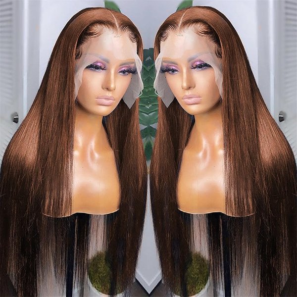 Cheap Chocolate Brown Lace Front Wigs Human Hair 20 Inch Light Brown Straight 13x4 Hd Lace Frontal Wig Human Hair Colored Glueless Wigs Human Hair Pre Plucked Pre Cut Brown Human Hair Wigs For Women