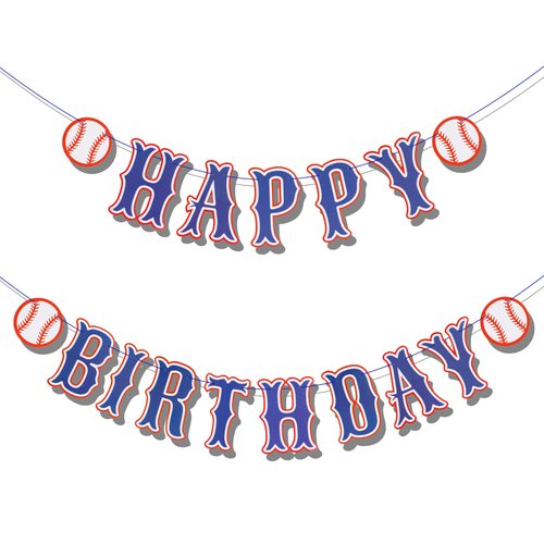 Baseball Birthday Party Decorations, Navy Blue Baseball Happy Birthday Backdrop Themed Garland Bu...