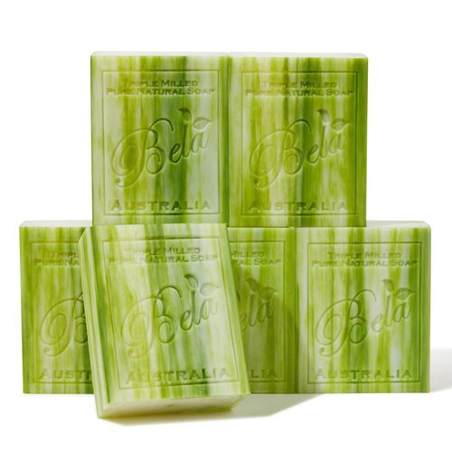 BELA - Triple Milled Pure Natural Soap Bars - Olive Oil with Cocoa Butter, 3.3 oz (Pack of 6) - Organic Shea Butter - Rich Creamy Lather - Triple French Milled - Long Lasting - Made in Australia
