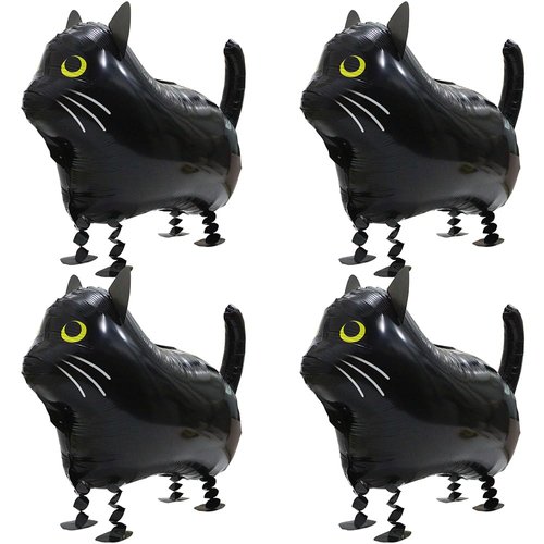 Black Cat Balloon Walk Cat Balloon Walking Cute Animal Balloon, 4 Pack Fun 4D Air Walkers Balloons Cat Foil Balloons Pet Kitties Party Decorations For Baby Shower Birthday Wedding