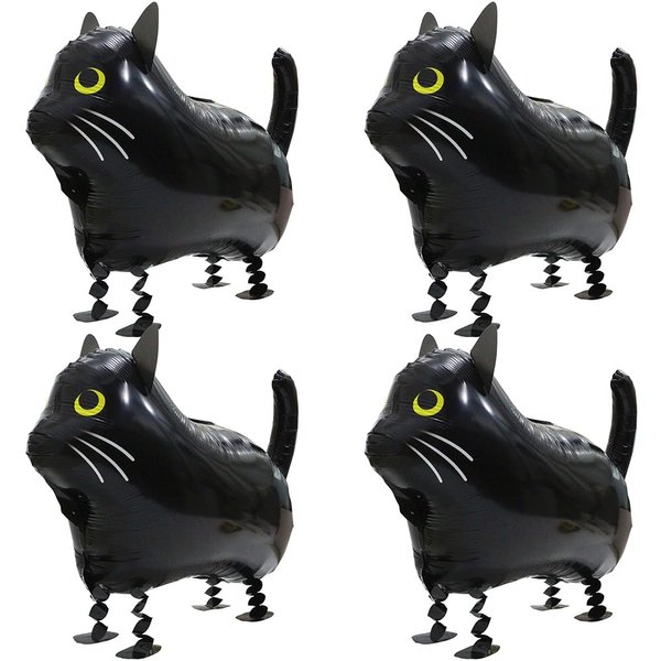 Black Cat Balloon Walk Cat Balloon Walking Cute Animal Balloon, 4 Pack Fun 4D Air Walkers Balloons Cat Foil Balloons Pet Kitties Party Decorations For Baby Shower Birthday Wedding