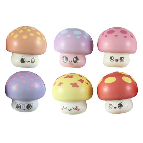 Set of 6 Cute Mushroom Micro Slow Rise Squishy Toys - Memory Foam Party Favors, Prizes, OT (Random Colors)
