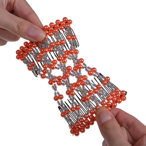 Lovef Easy Comb Easy Magic Hair Comb Stretchy Beaded Hair Comb in Assorted Color Beads with Pearl for Women (White)