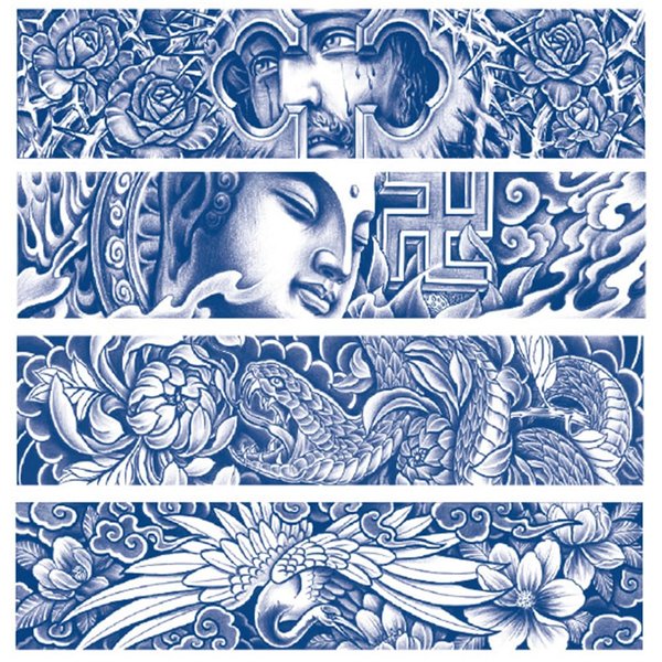 Oottati 4 Sheets Arm Circle Semi Permanent Waterproof Temporary Tattoos, 2 Weeks Long Last, 100% Plant-Based Ink Infinity Realistic Stickers, Solider Buddha Snake Crane Totem Flower