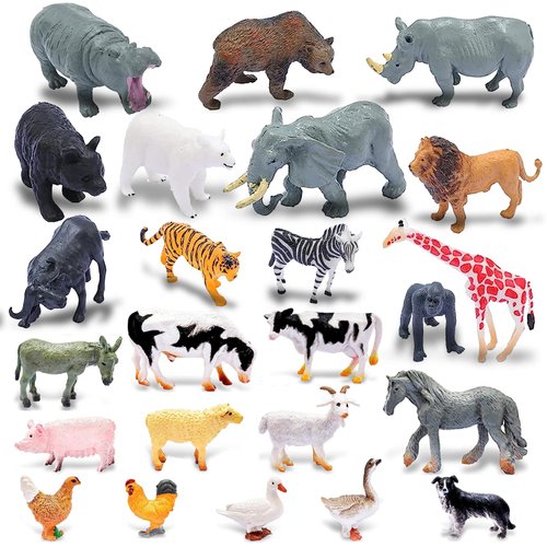 smilixin 24PCS Animals Figures,Realistic Jungle Animal Figurines,Mini Farm Animal Figurines,Plastic Safari Animal Figures Set,Wild Zoo Animals Learning Educational Toys Cake Toppers Birthday Gift