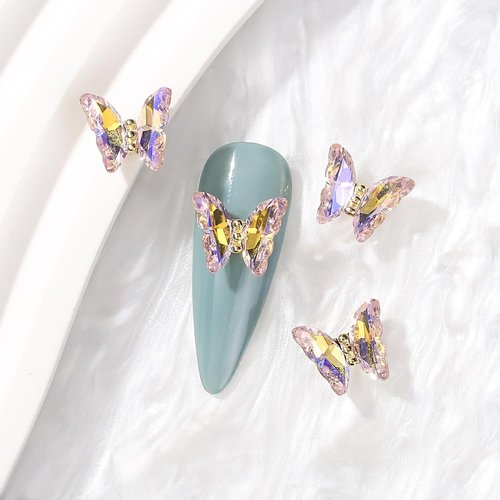 Cagzzee 3D Butterfly Nail Charms - Crystal Butterfly Nail Charms with Rhinestones - Clear Diamond Butterfly Bow Nail Art Charm Supplies (Crystal Butterfly)