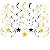 Capesaro Black Gold Star Hanging Swirl Decorations,Foil Streamers Ceiling Hanging Whirls Party Decorations,Pack of 20