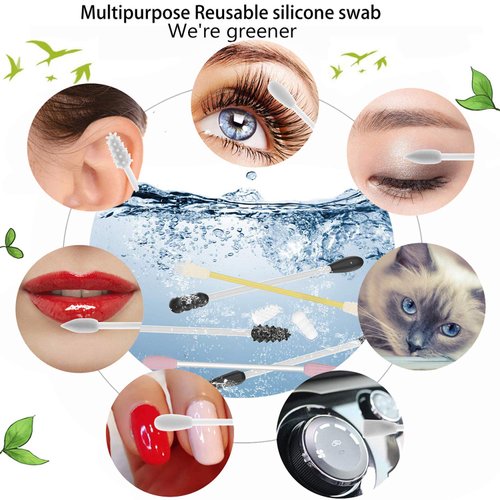 Strogem Reusable Cotton Swabs with 1 Mirror for Makeup Application and Cleaning, Multifunctional Portable Washable Silicone Q-Tip (white)