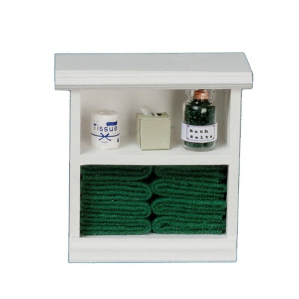Town Square Miniatures Dolls House Miniature Furniture Small Shelf Unit & D Green Bathroom Accessories