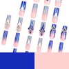 RUOKEXIN French Press on Nails Long Square Fake Nails Blue Acrylic False Nails with 5D Blue Rhinestones Charms Designs Gold Heart Charms Glitter Artificial Nails Luxury Stick on Nails for Women 24Pcs