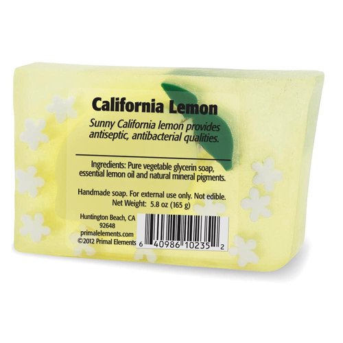 Primal Elements Glycerin Bar Soap | Helps All Skin Types, Sensitive, Oily & Dry Skin | NO PARABENS, VEGAN, GLUTEN FREE, 100% VEGETABLE BASE - (California Lemon)