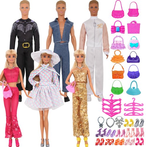 ZTWEDEN Movie Doll Costume Clothes Fit Girl Doll and Boy Doll Includes Doll Accessories and 6 Sets Doll Denim Outfit Disco Suits Dress Outfit Classic Movie Doll Clothes Bags Shoes for 11''-12'' Dolls