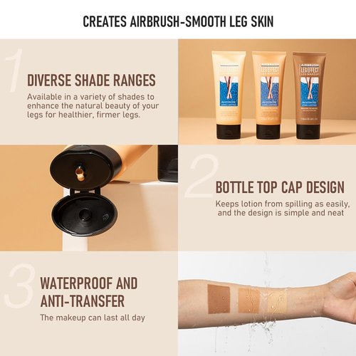 Airbrush Leg Effect Leg Makeup, Waterproof, Long-Lasting, #2 Medium Glow, 4 fl oz (01#Fairest, 1 Piece)