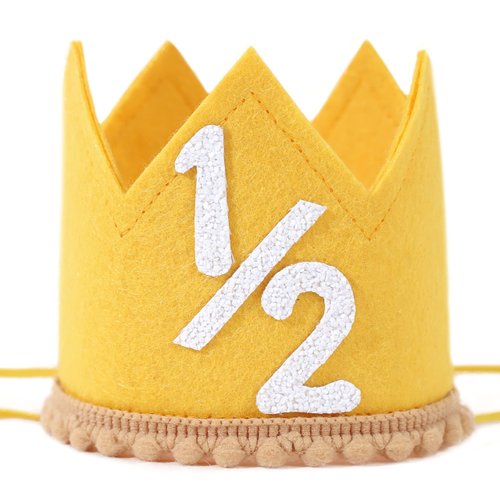 Half Birthday Crown - Yellow Crown for 6-Month Baby's Birthday Party, Girls/Boys Party Supplies and Decorations