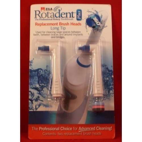 Rotadent Plus Long-Tip Replacement Brush Heads, Pack of 2 (Fits the Rotadent Plus Brush Base only)