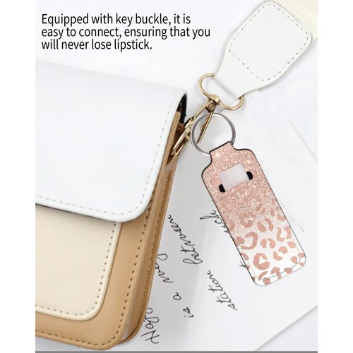 KLLRO RUO Chapstick Holder Keychain Fashion Lipstick Sleeve Lip Balm Portable Pocket Lip Gloss Tube Holder Clip-on Makeup Travel Accessories - Luxury Rose Gold Leopard