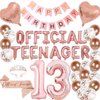 13th Birthday Party Decorations OFFICIAL TEENAGER Party Balloons 13th Birthday Tiara Official Teenager Sash Happy Birthday Banner for 13 Year Old Girls Birthday Party Favor Supplies (rose gold)