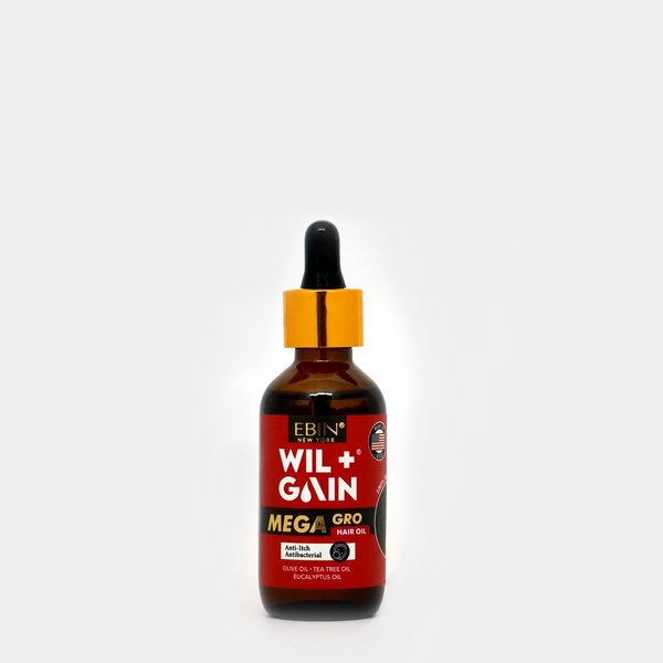 EBIN NEW YORK Mega Gro Hair Oil | Olive Oil + Tea Tree Oil + Eucalyptus Oil | Triple the Strength, Triple the Benefit | 100% Natural Oil Wil+Gain Mega Gro Hair Oil 2oz/ 60ml (Anti-Itch)
