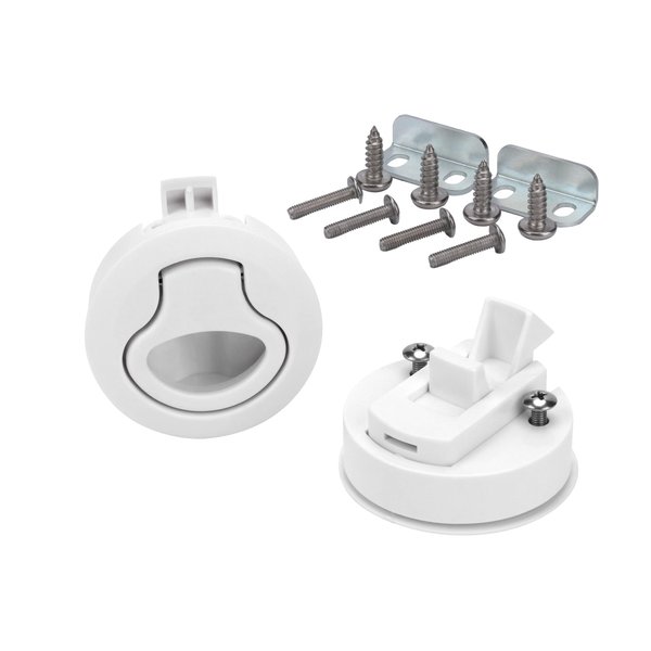 Slam Latch 2'' Flush Pull Latch White Plastic Handle for Hatch Door Cabinet Hardware on RV Boat Camper Trailer,Pack of 2