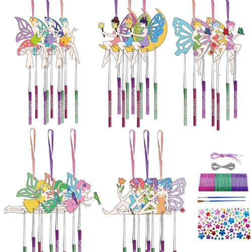 CHGCRAFT 15Set Fairy Painting Wooden Wind Chime Fairy Wind Chime Kit Wooden Arts and Crafts for DIY Paint Art Activity for Party Decoration Birthday Gifts