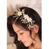 Kercisbeauty Gold Hair Comb with Pearl and Crystal Wedding Bridal Headpiece for Her Branch Hair Piece Garden Wedding White Flower Headpiece for Women