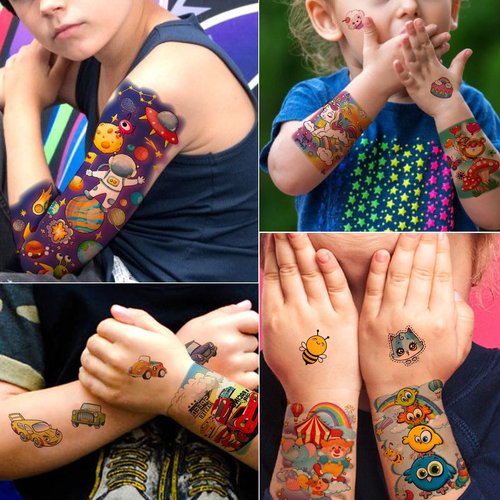 Tazimi Temporary Tattoo for kids- Kids Full Half Arm Temporary Tattoos -Marine organism Dinosaur Outer Space Race Car Fake Tattoos for Boys Girls Party Supplies
