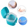 Denture Bath Case Cup with Denture Cleaner Brush & Retainer Holder Box, Complete Clean Care for Dentures, Clear Braces, Mouth Guard, Night Guard & Retainers,Traveling (Navy blue)