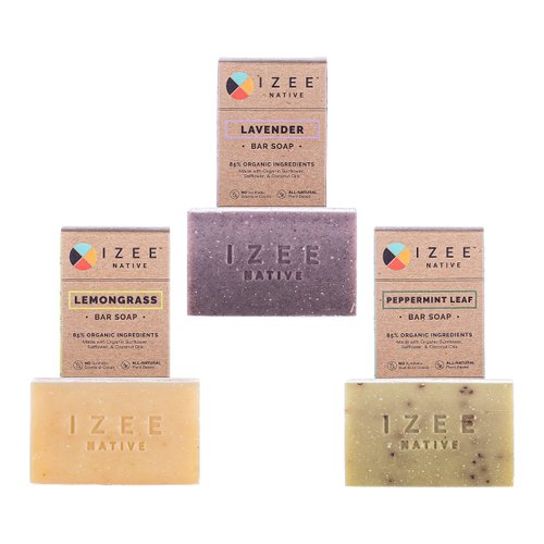 Izee Native Botanical Bar Soap 3-Pack 3 count 4oz Lavender, Peppermint Leaf, Lemongrass Bar Soap | Earth-Safe Biodegradable Bar Soap Made in USA With Natural and Organic Ingredients