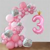 40 Inch Crown Pink Number 3 Balloon, Big Conjoined Baby Pink Foil Mylar Helium 3 Balloon for Girls 3rd Birthday Party Decorations Pink Princess Theme Party Decorations Supplies Anniversary Decor