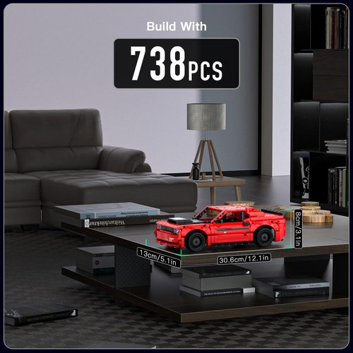 Mould King Car Challenger Hellcat Super Car Models Building Toys, Pull Back Toy Cars 15080 Model Car Kits Building Blocks Kit, Speed Champion Model Car Building Kits for Adults Kids 8+(738 PCS)