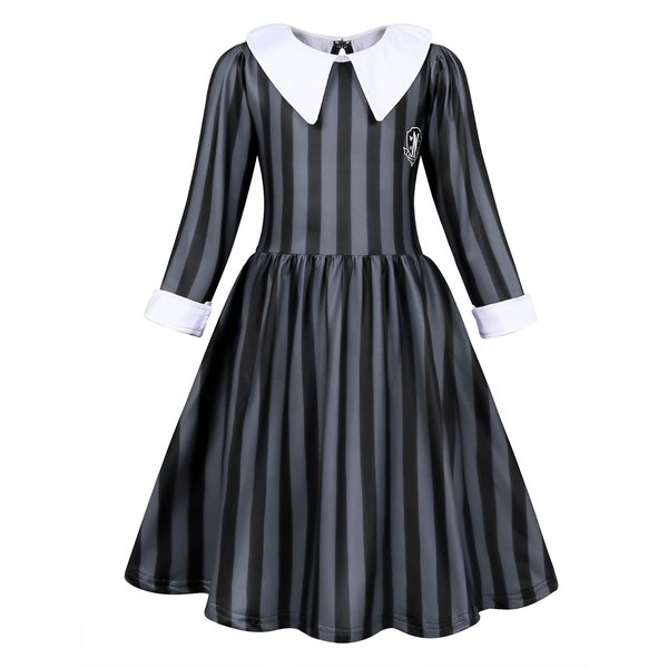 Sukyfecde Princess Costume Girls Kids Black Nevermore Academy School Dress Up Gothic Style Classic Striped Dresses Cosplay Outfits Size 12 (11-12 Years)