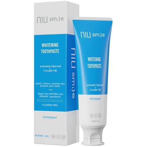Niusmile Teeth Whitening Toothpaste | Activated Charcoal & Coconut Oil | SLS & Fluoride Free | Peppermint Taste