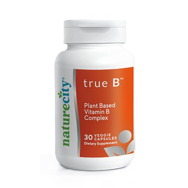 NatureCity True-B Plant-Based Super B Vitamin Complex Supplement |Made from Certified Oraganic Whole Food Plant Sources with Active Folate and Vitamin B12 - (30 Veggie Capsules)