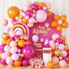 Pink and Orange Balloon Arch Garland Kit, Hot Pink Orange Gold Metallic Pastel Pink Balloon Arch Kit Latex Party Balloons for Birthday Baby Shower Tropical Party Supplies Party Decorations