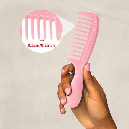 HYOUJIN Hair Comb Set, 3 Pocket Wide Tooth Combs - Detangling Shower Combs for Curly Hair, Wet Hair, Thick Hair - Travel Size for Women, Men (Pink)