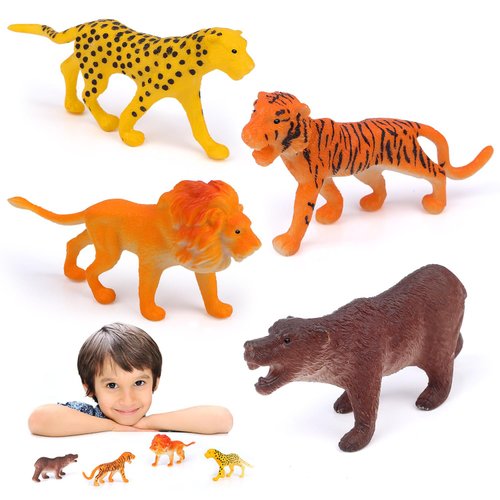 ZOHANINDL 4.2 Inch Lion, Tiger, Wolf, Leopard Animal 4Pack, Action Figures Like Statues Wild Forest Animal Set, Educational Toys, Easter Stuffing, Cake Tops, Birthday Gifts for Children at Christmas