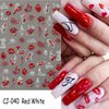 Valentine's Day Nail Art Stickers for Women Girls Red Heart-Shaped 3D Self-Adhesive Nail Decals Sexy Lips Nail Supplies with Rose Valentine's Day Nail Stickers Design DIY Nail Decorations 6Sheets