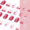 Christmas Short Square Fake Acrylic Nails with Red French Tip, Snowflake Designs, and Winter Xmas Nail Art for Women and Girls