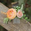Fangsen Boho Silver Wedding Orange Rose Flower Hair Comb Floral Bridal Hair Accessory for Women and Girls