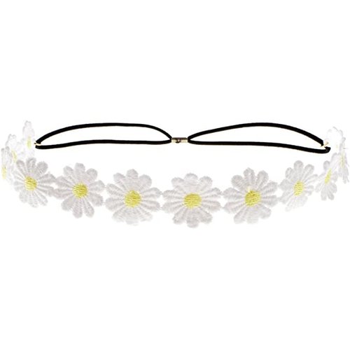 Daisy Flower Headband Sunflower Hippies Crown Hair Wreath Bohemian Floral Headpiece for Spring Tourism Wedding Festivals Party and Celebration, White