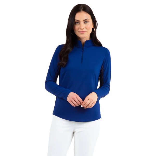 IBKUL Athleisure Wear Sun Protective UPF 50+ Icefil Cooling Tech Long Sleeve Mock Neck Top with Under Arm Mesh 80000 Navy Solid XL