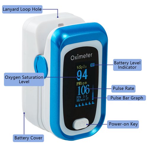 Blood Oxygen Saturation Monitor Fingertip Pulse Oximeter Blood Oxygen Monitor Fingertip Including Battery and Lanyard Suitable for Both Adults and Children