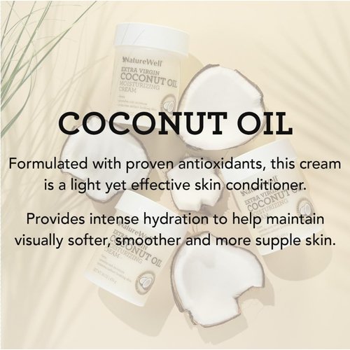 NATURE WELL Extra Virgin Coconut Oil Moisturizing Cream for Face, Body, & Hands, Anti Aging, Firming, Restores Skin's Moisture Barrier, Provides Intense Hydration for Dry & Dull Skin, 16 Oz