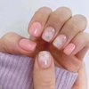 24pcs Flower Press on Nails Short Square Fake Nails Powder False Nails Short Coffin White Cute Flower Glue on Nails Designs Acrylic Artificial Nails Set for Women and Girls Decoration Nail Art