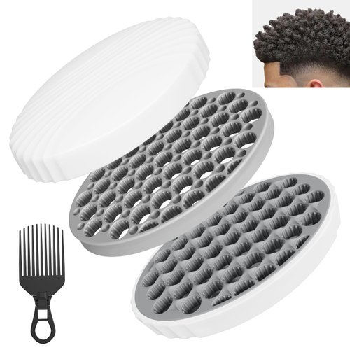PARAO-Silicone Curling Brush,Magic Wave Hair Afro Comb,Two Sides Interchange Hair Twist Tool,Hair Curler Brush For Men Women Boy Girl,2-Piece Set（Gray）